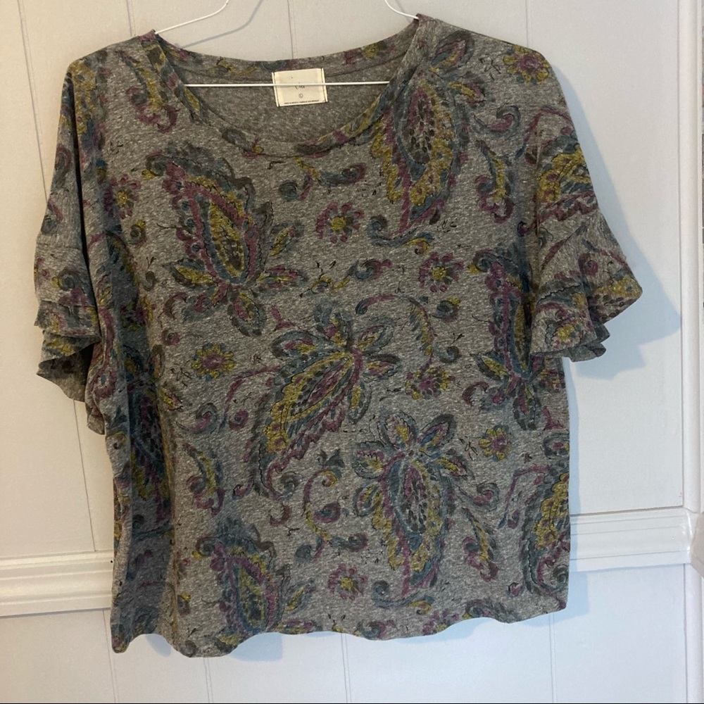 Anthropologie Flutter Sleeves Geometric Blouse